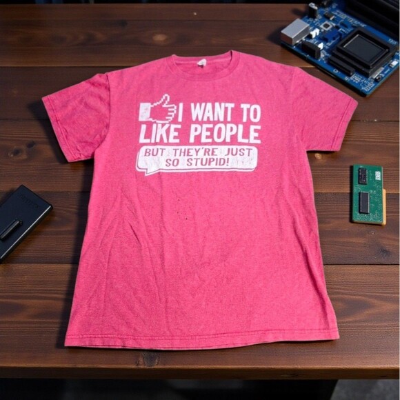 Vintage Y2K Meme T-Shirt I Want to Like People But They’re So Stupid M Facebook - Picture 1 of 11